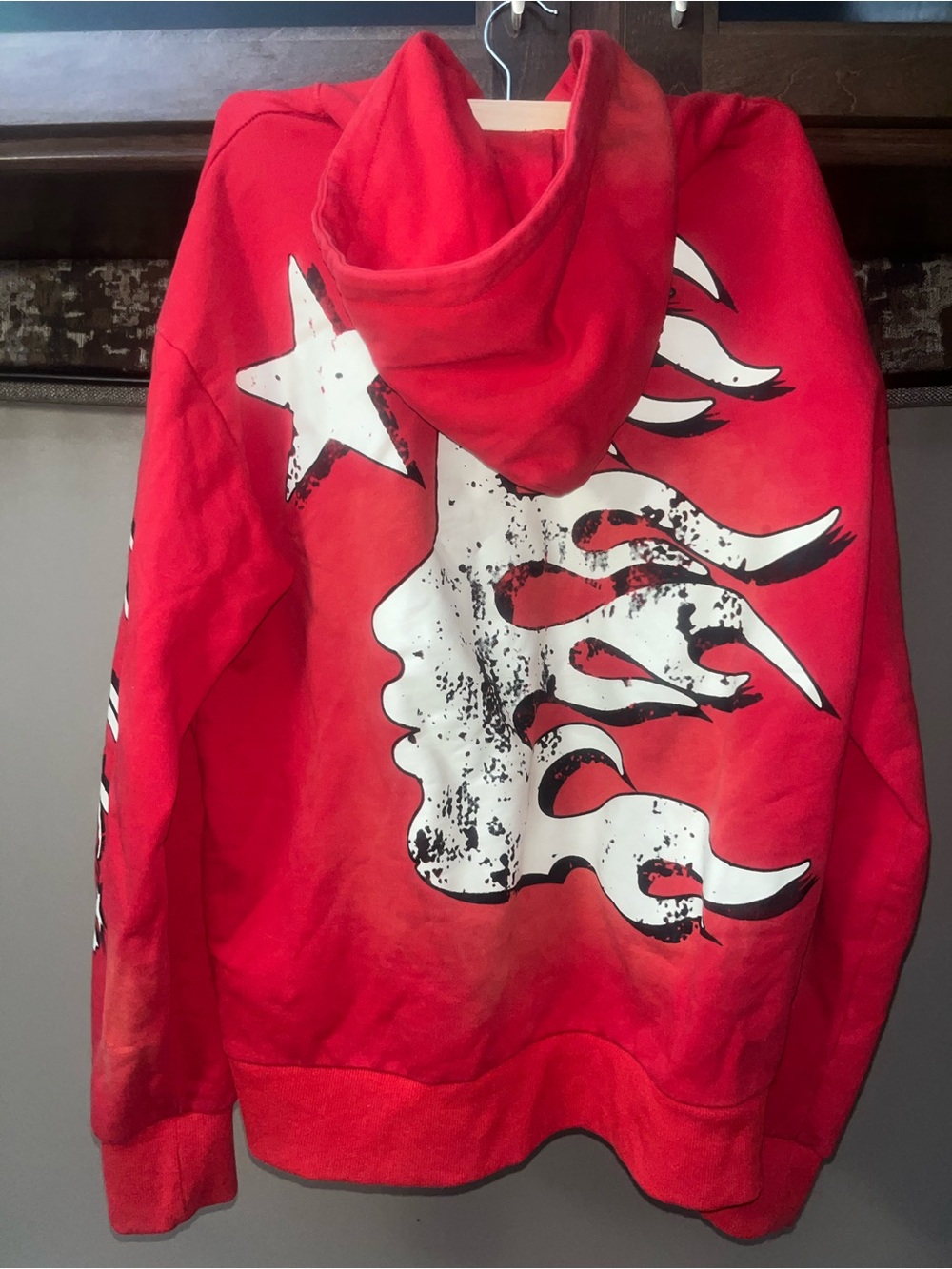 Red Graphic Zip-Up Hoodie with White Back Art